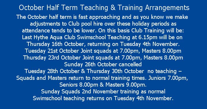 October Half Term Teaching & Training Arrangements
